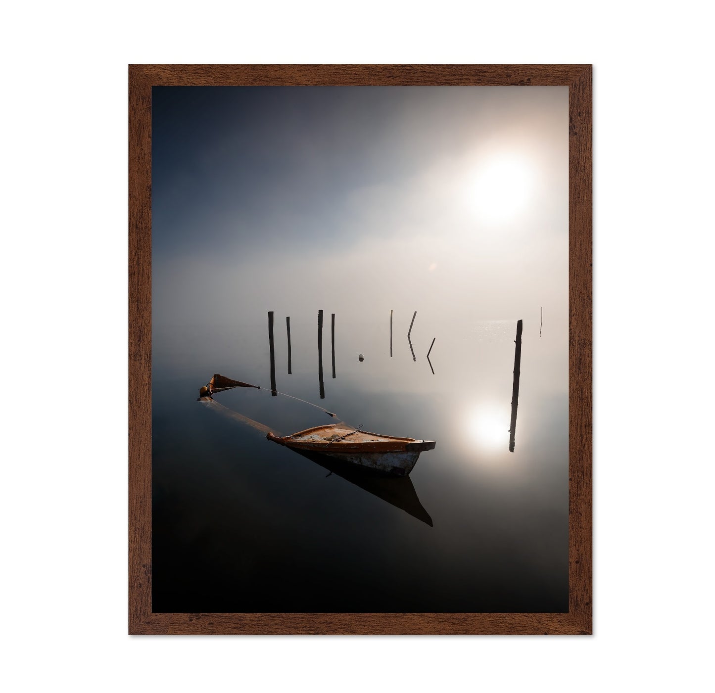 Misty Boat Reflection
