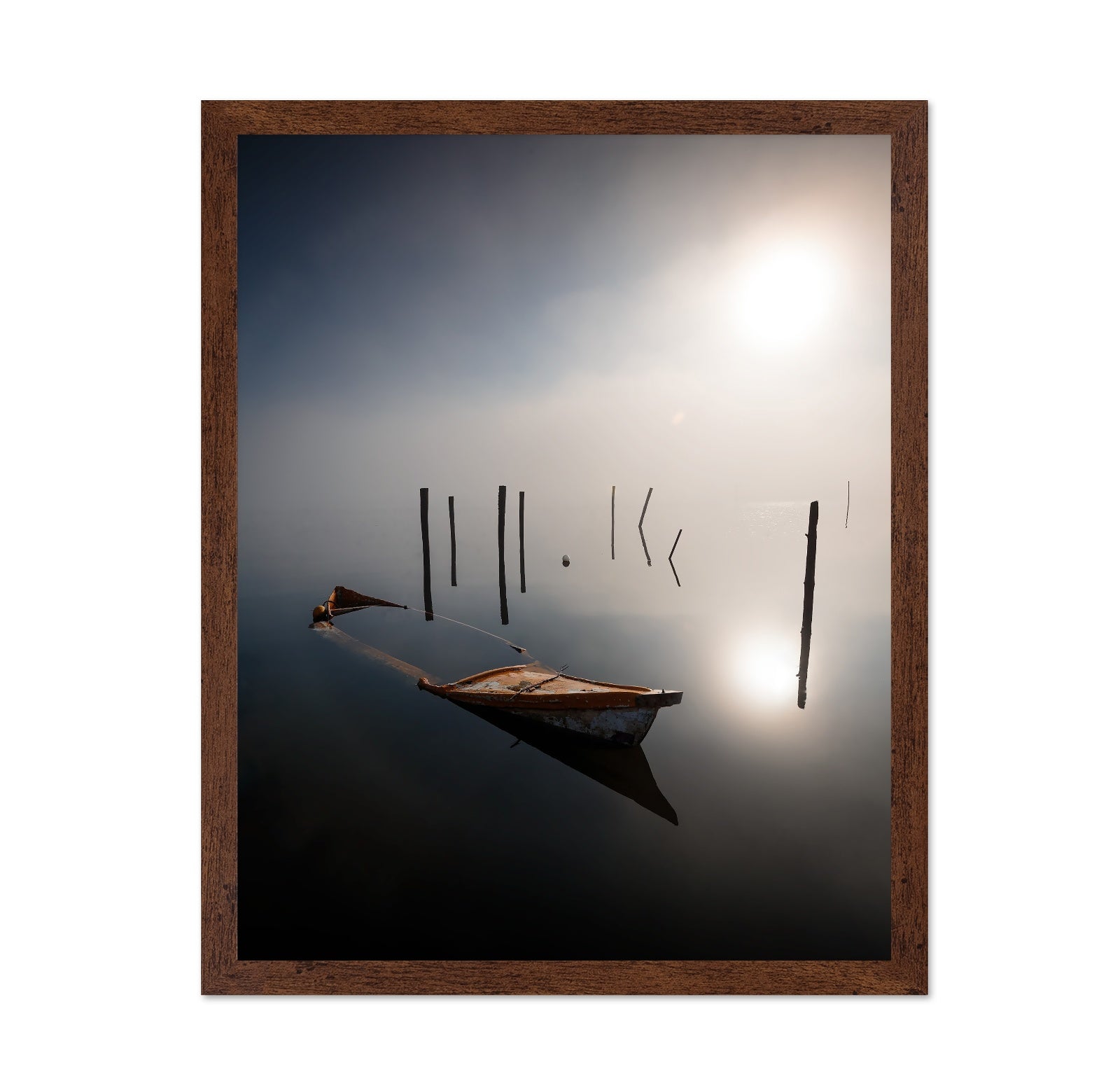 Misty Boat Reflection