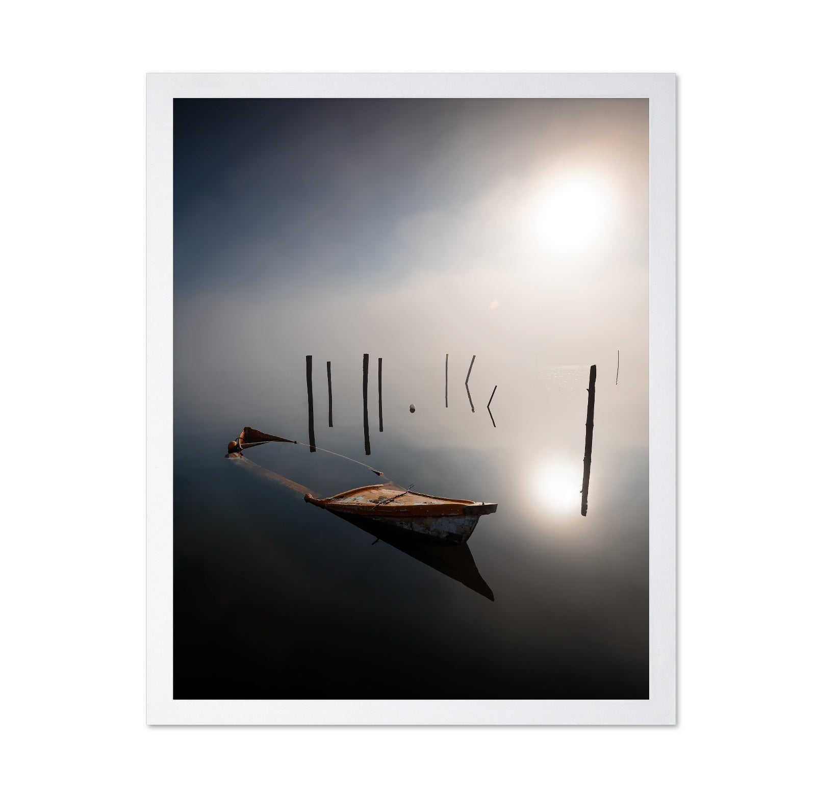 Misty Boat Reflection