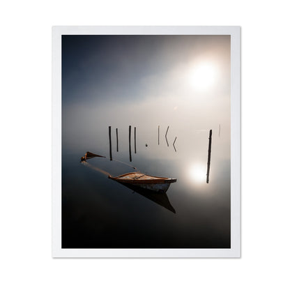 Misty Boat Reflection