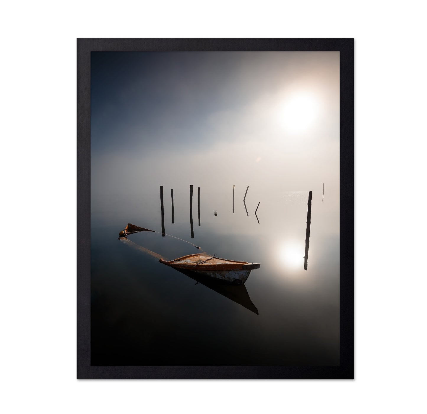 Misty Boat Reflection