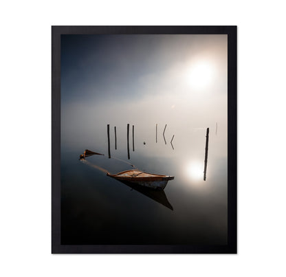Misty Boat Reflection