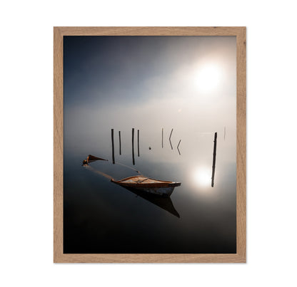 Misty Boat Reflection