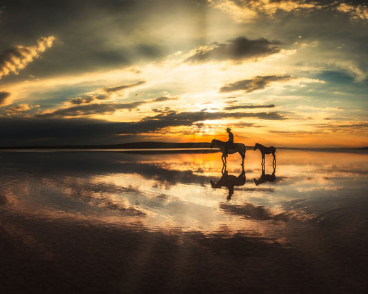Horseback Sunset Reflection