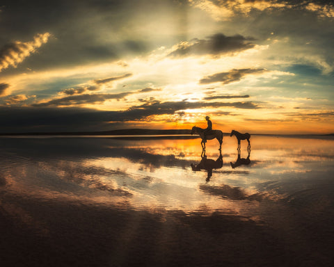 Horseback Sunset Reflection