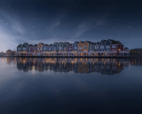 Dutch Waterfront Night Reflection