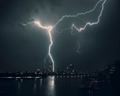 Lightning Over City Skyline