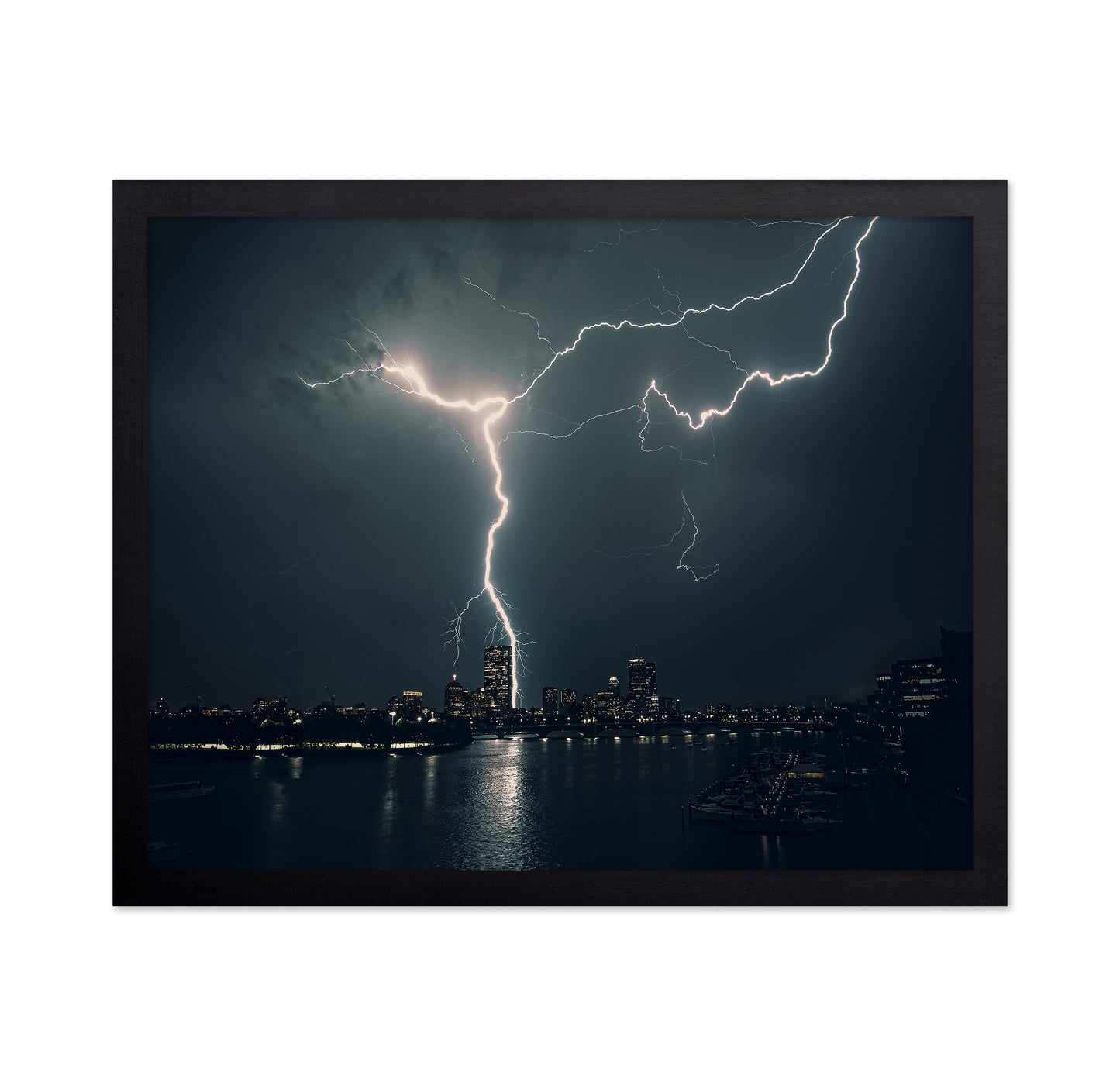 Lightning Over City Skyline