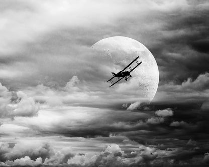 Vintage Plane Moon Flight