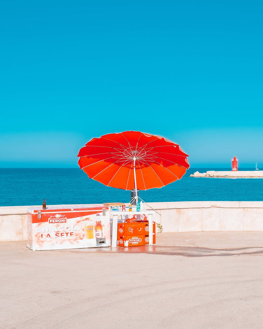 Red Umbrella Beach Stand