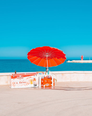 Red Umbrella Beach Stand