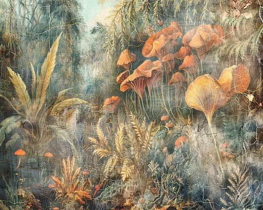 Vintage Tropical Jungle Mushrooms