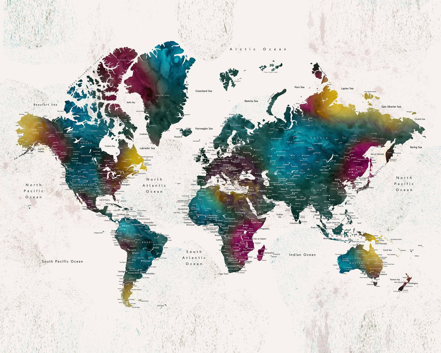 Vibrant Watercolor World Map