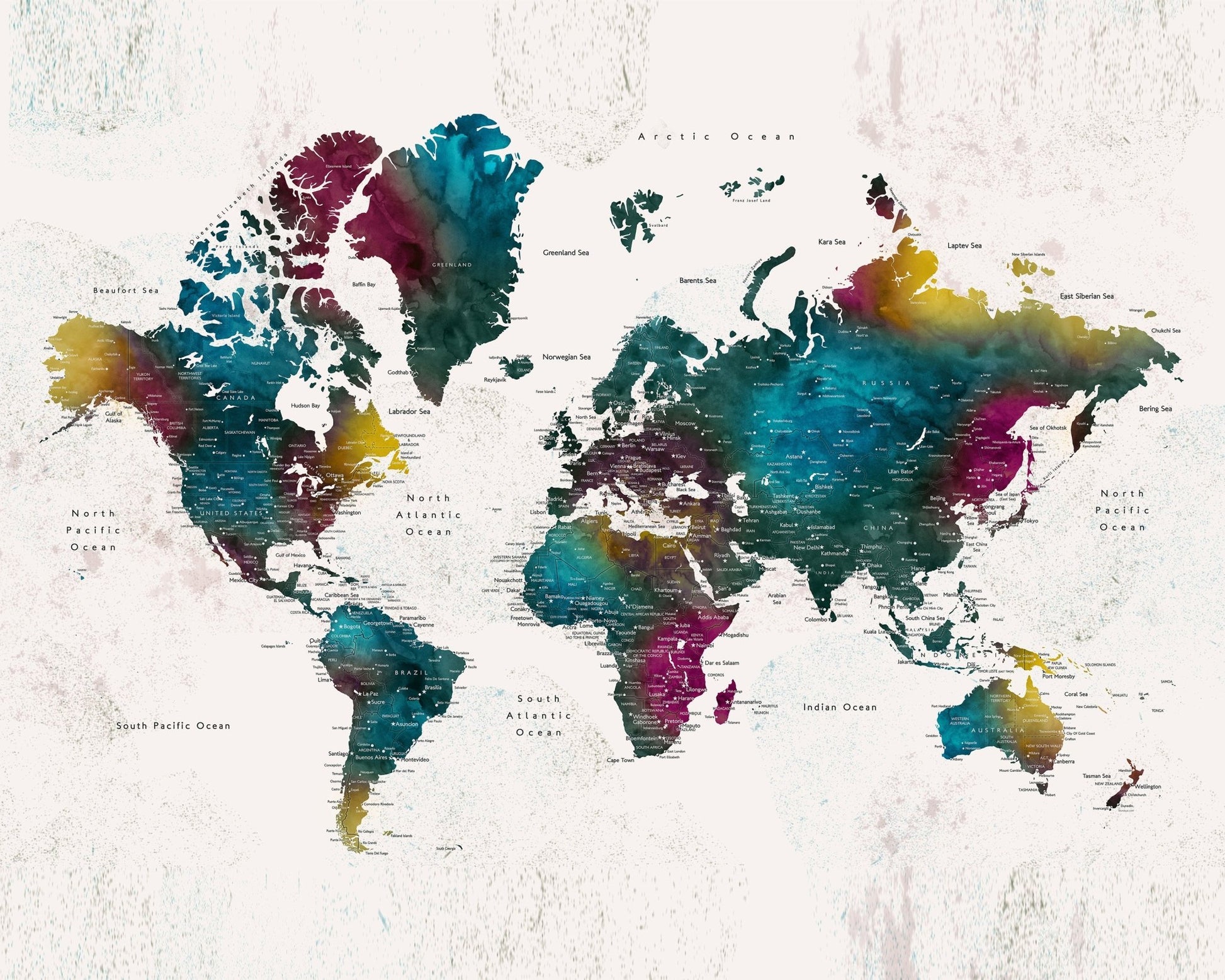 Vibrant Watercolor World Map