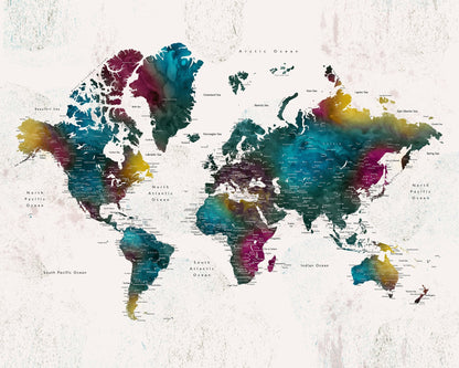 Vibrant Watercolor World Map