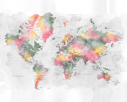 Soft Watercolor World Map