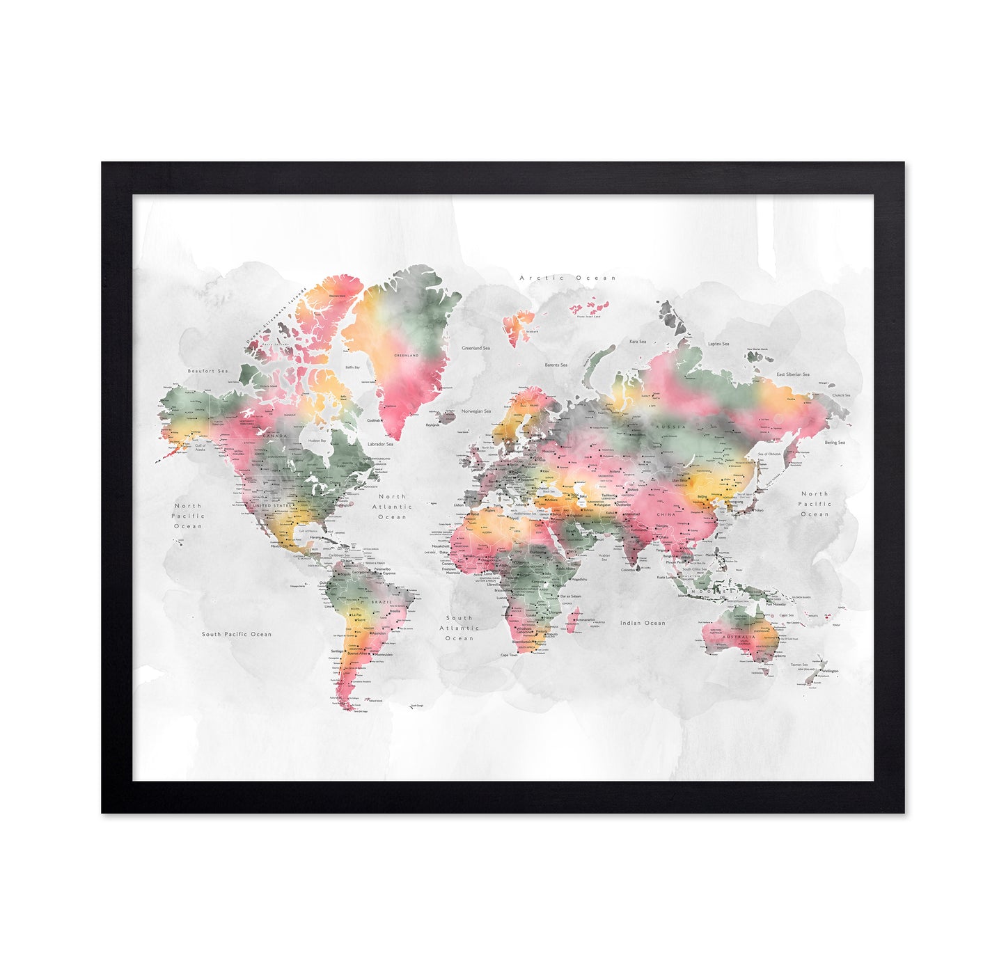 Soft Watercolor World Map