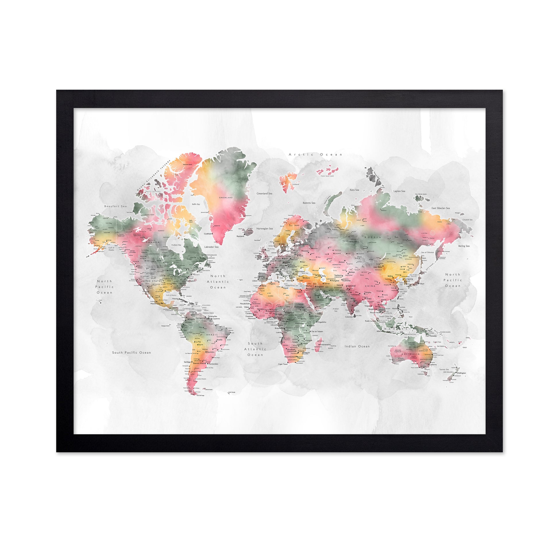 Soft Watercolor World Map