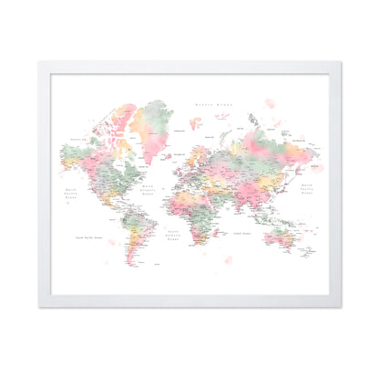 Pastel World Map with Cities