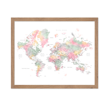 Pastel World Map with Cities