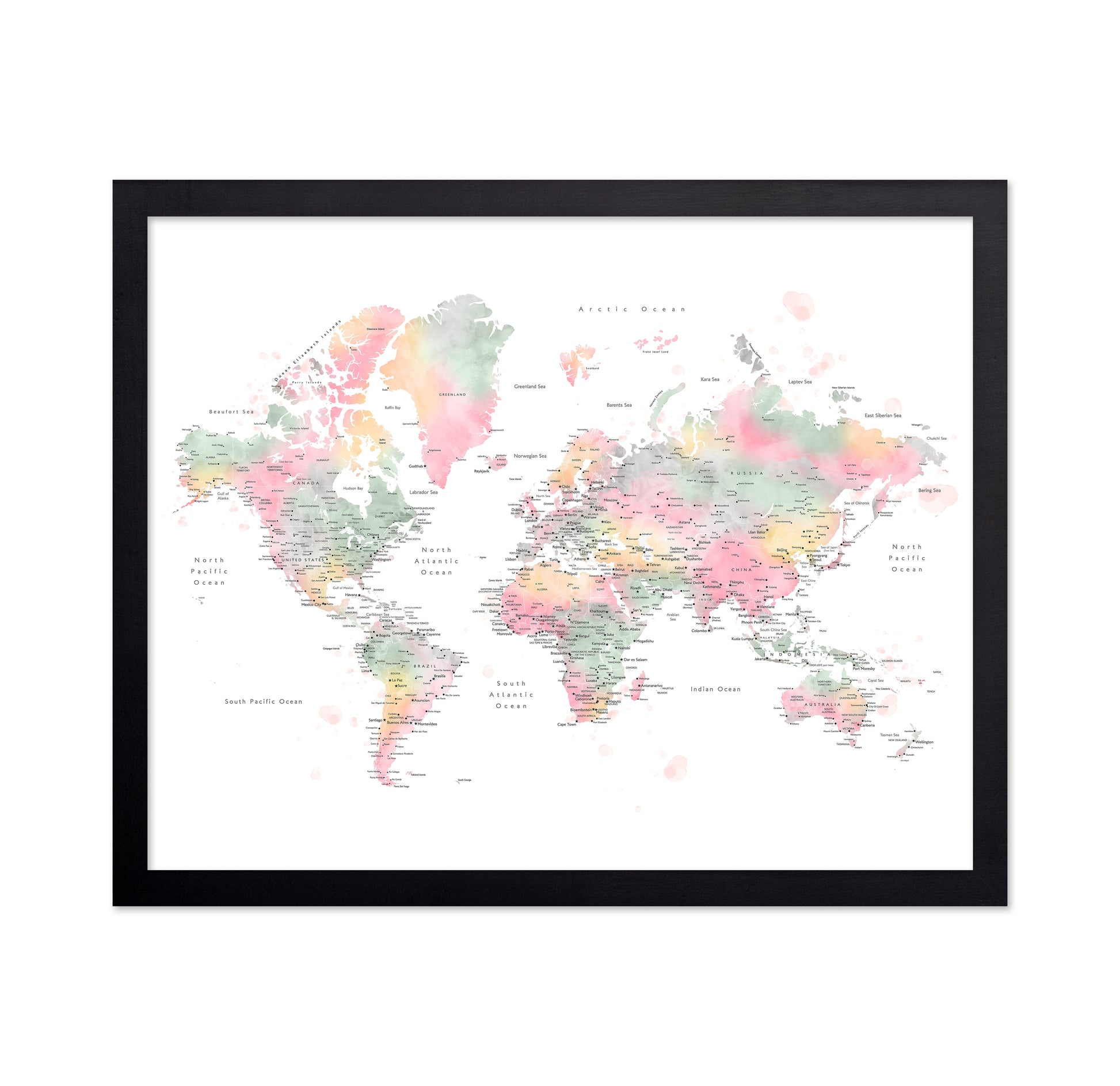 Pastel World Map with Cities