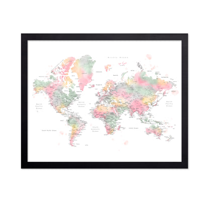 Pastel World Map with Cities