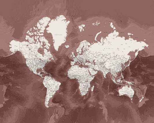 Vintage Sepia World Map with Cities