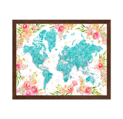 Floral World Map with Cities