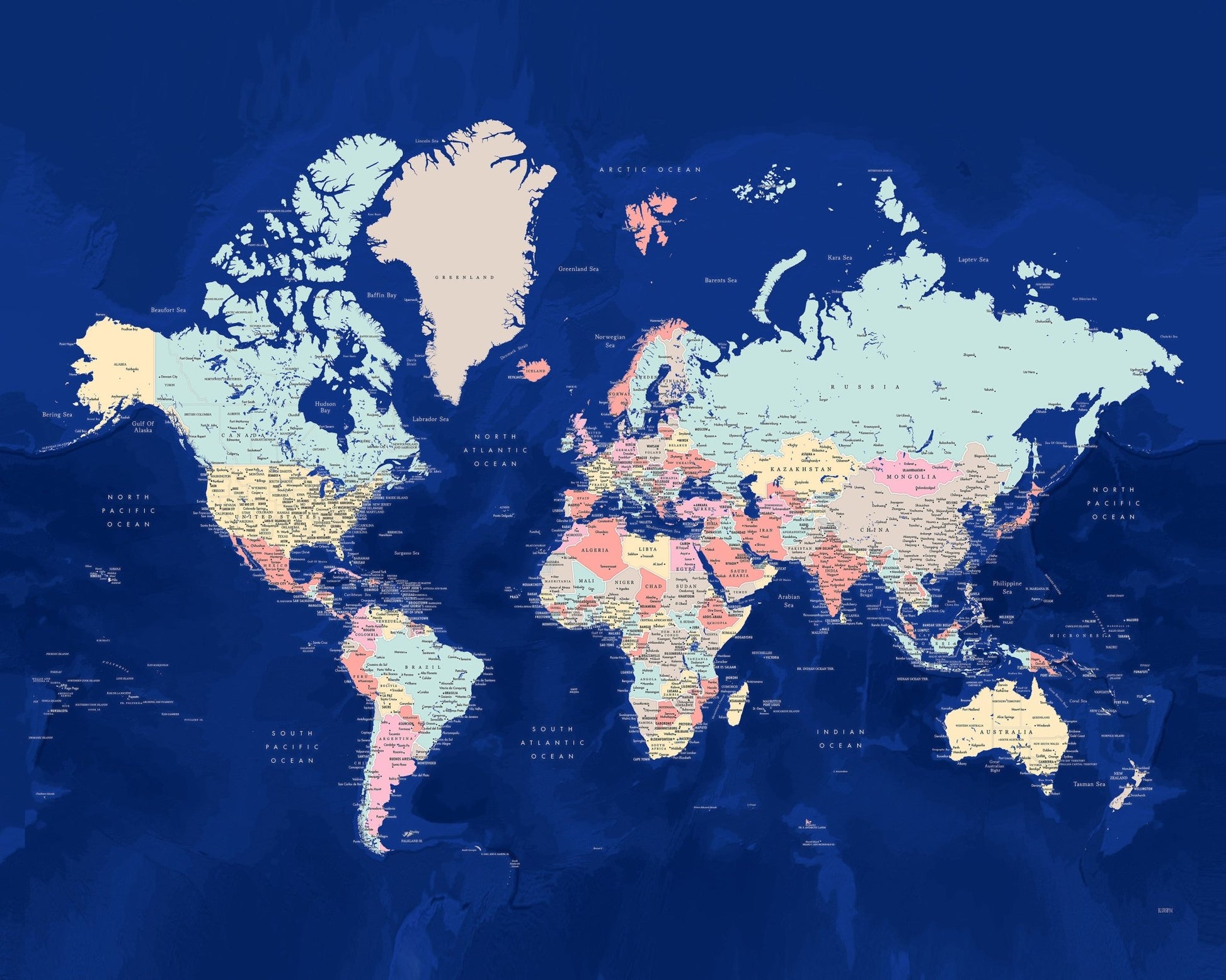 Classic Color World Map with Cities