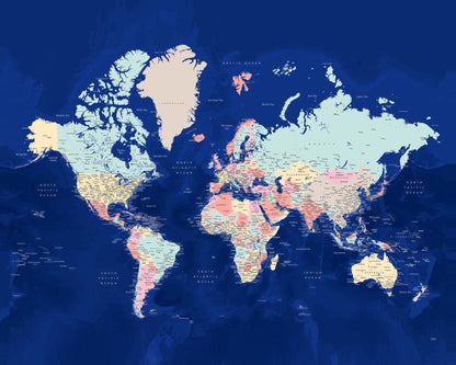 Classic Color World Map with Cities
