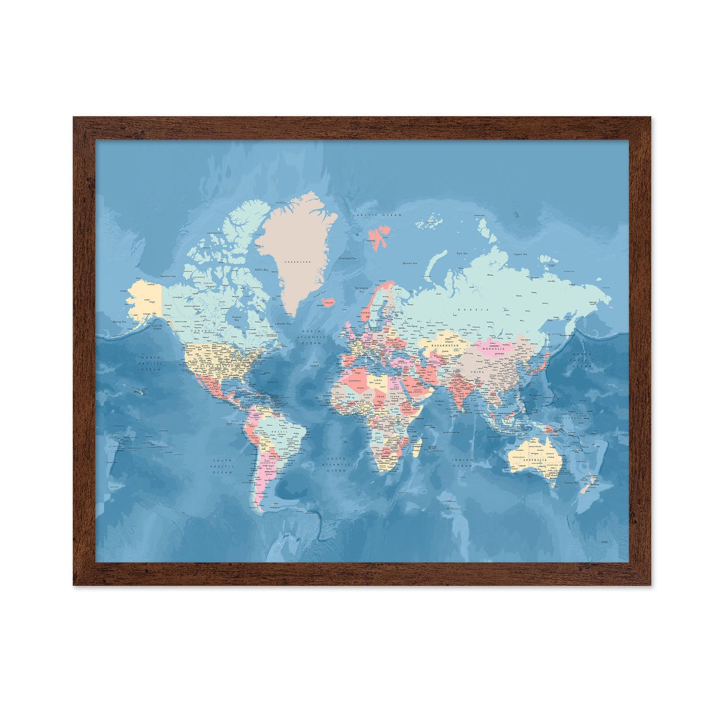Soft Blue World Map with Cities