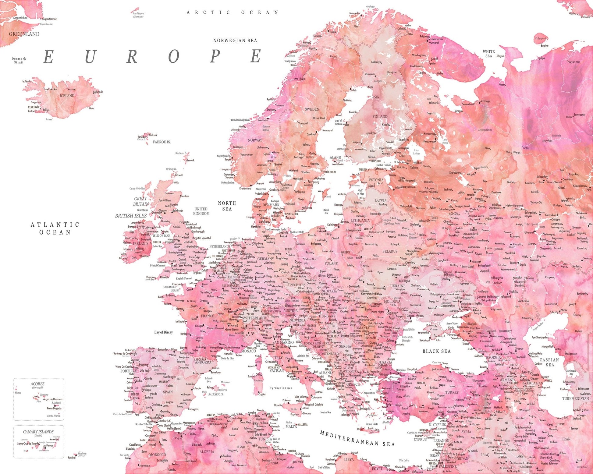 Pink Europe Map
