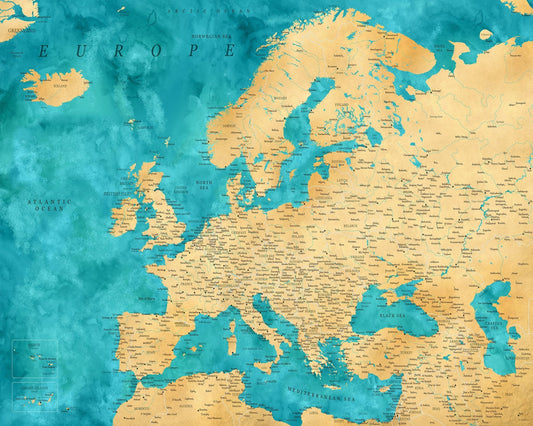 Teal Gold Europe Map