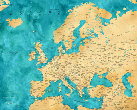 Teal Gold Europe Map