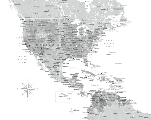 Gray USA Caribbean Map