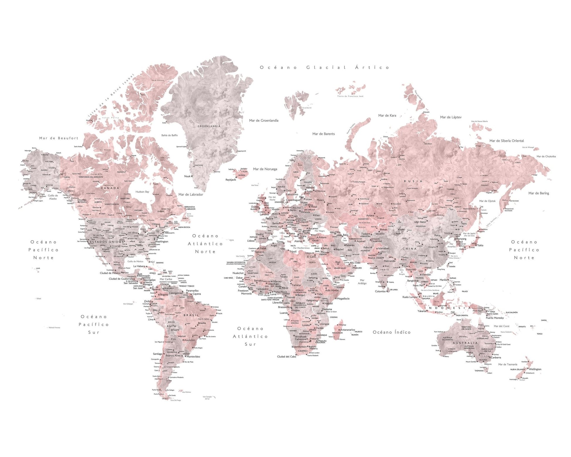 Pink Spanish World Map