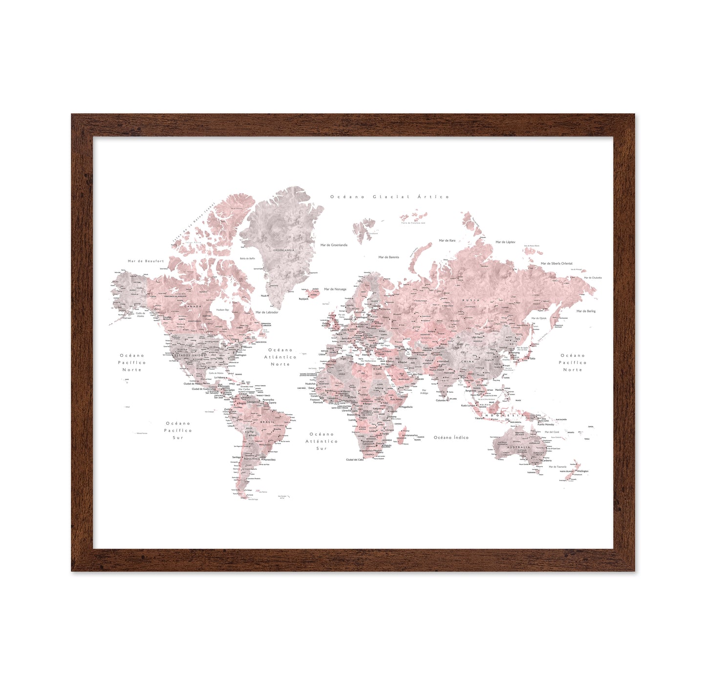 Pink Spanish World Map