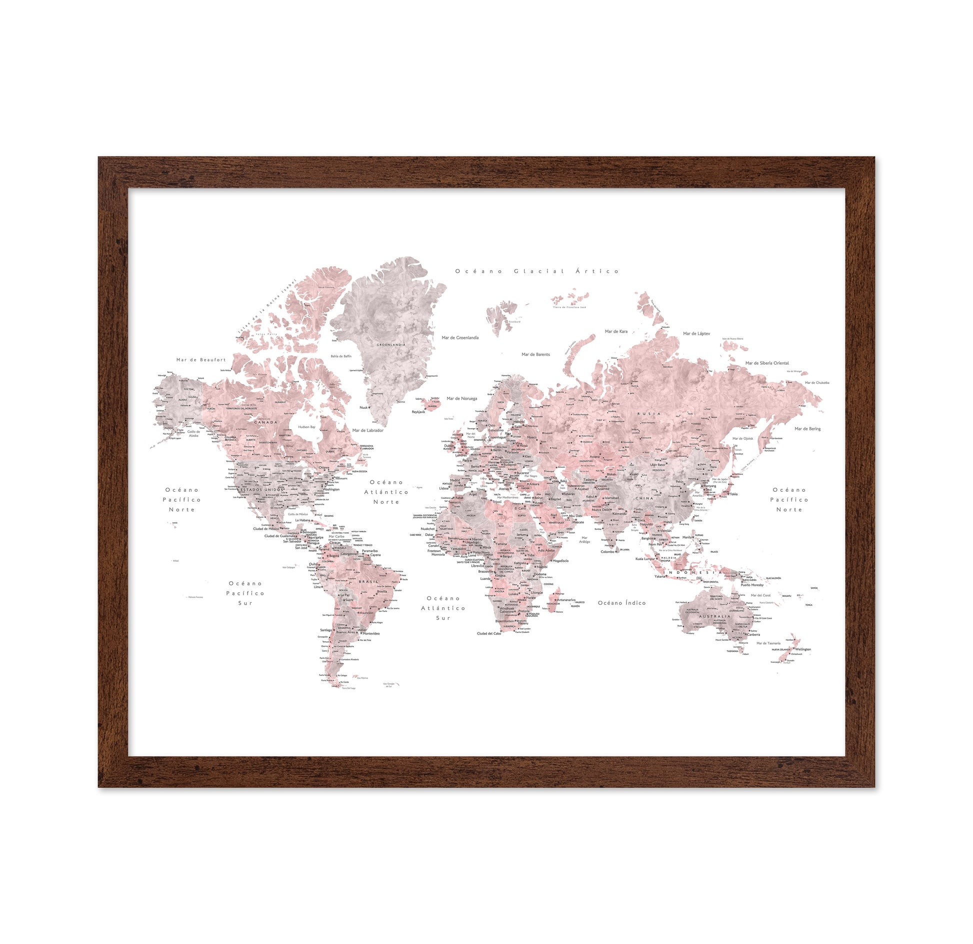 Pink Spanish World Map