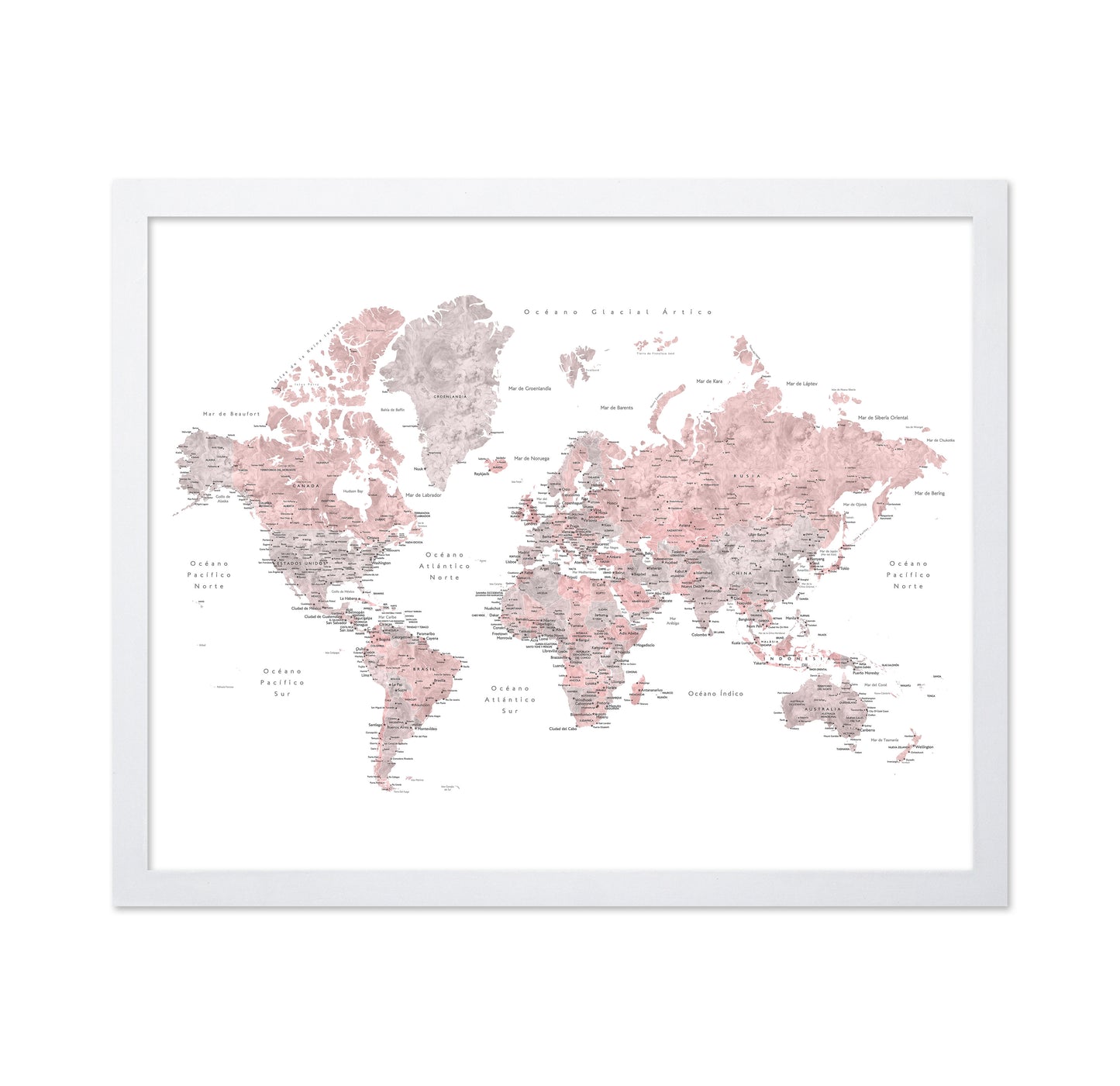 Pink Spanish World Map