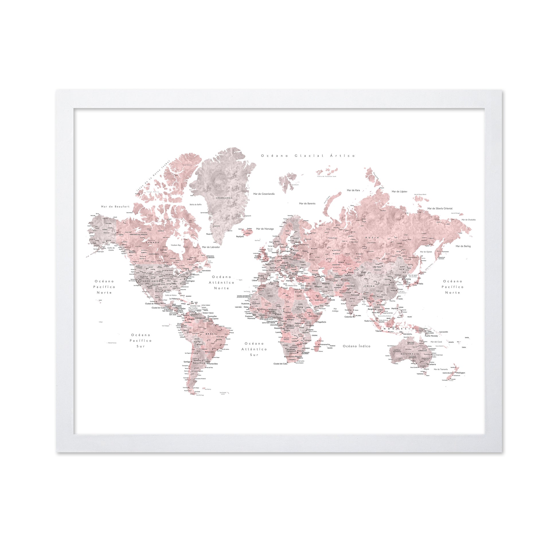 Pink Spanish World Map
