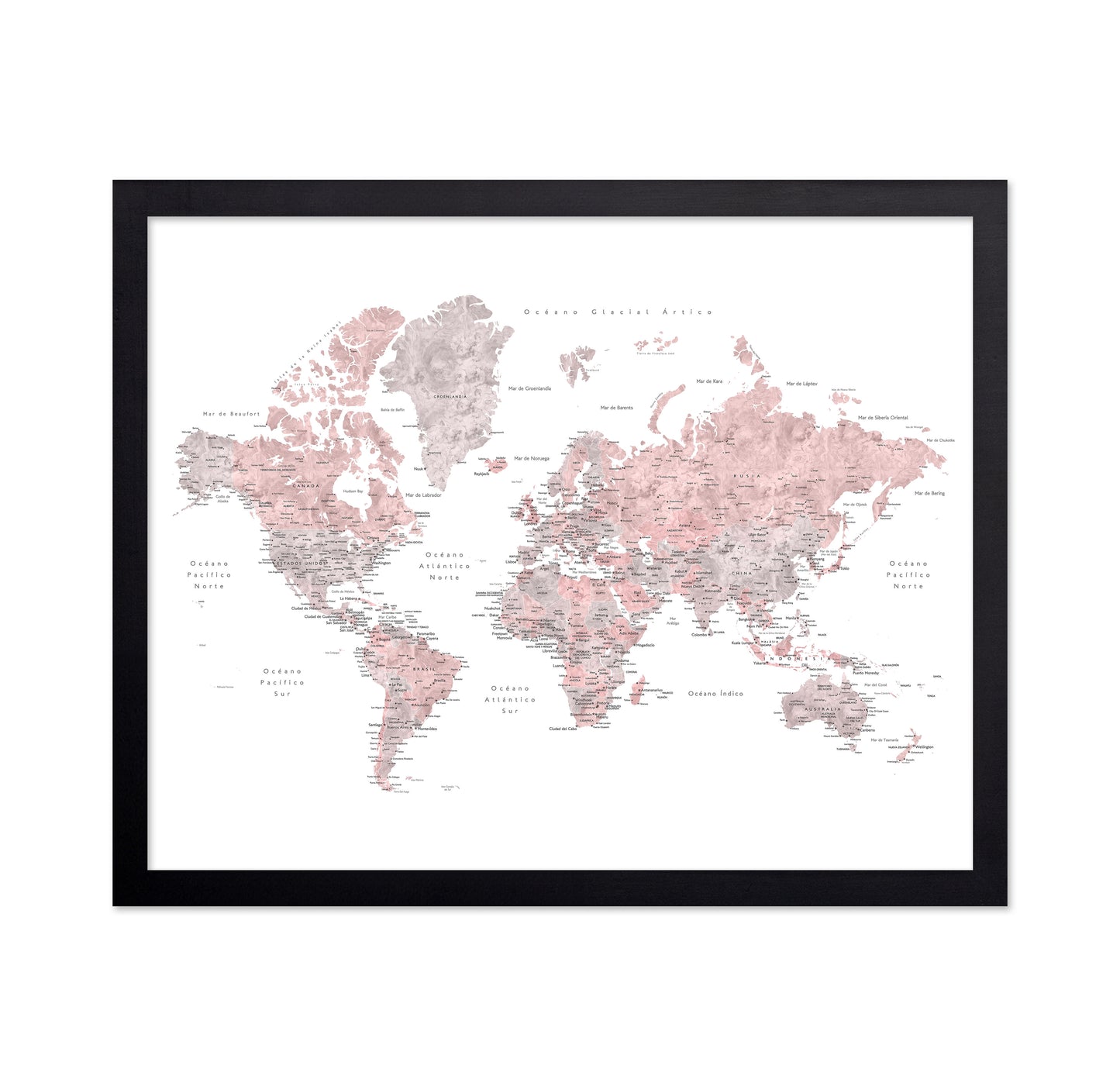Pink Spanish World Map