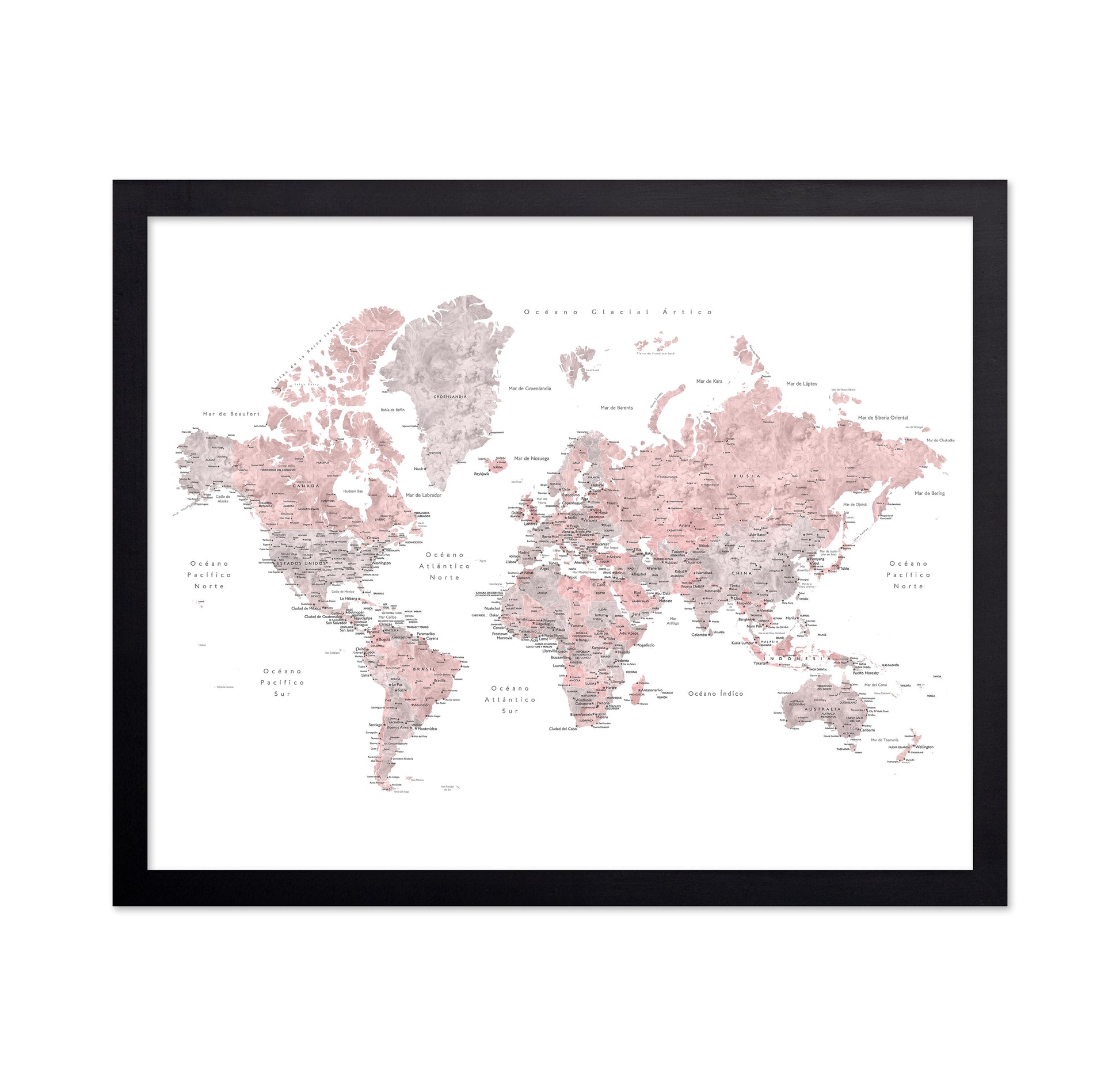Pink Spanish World Map