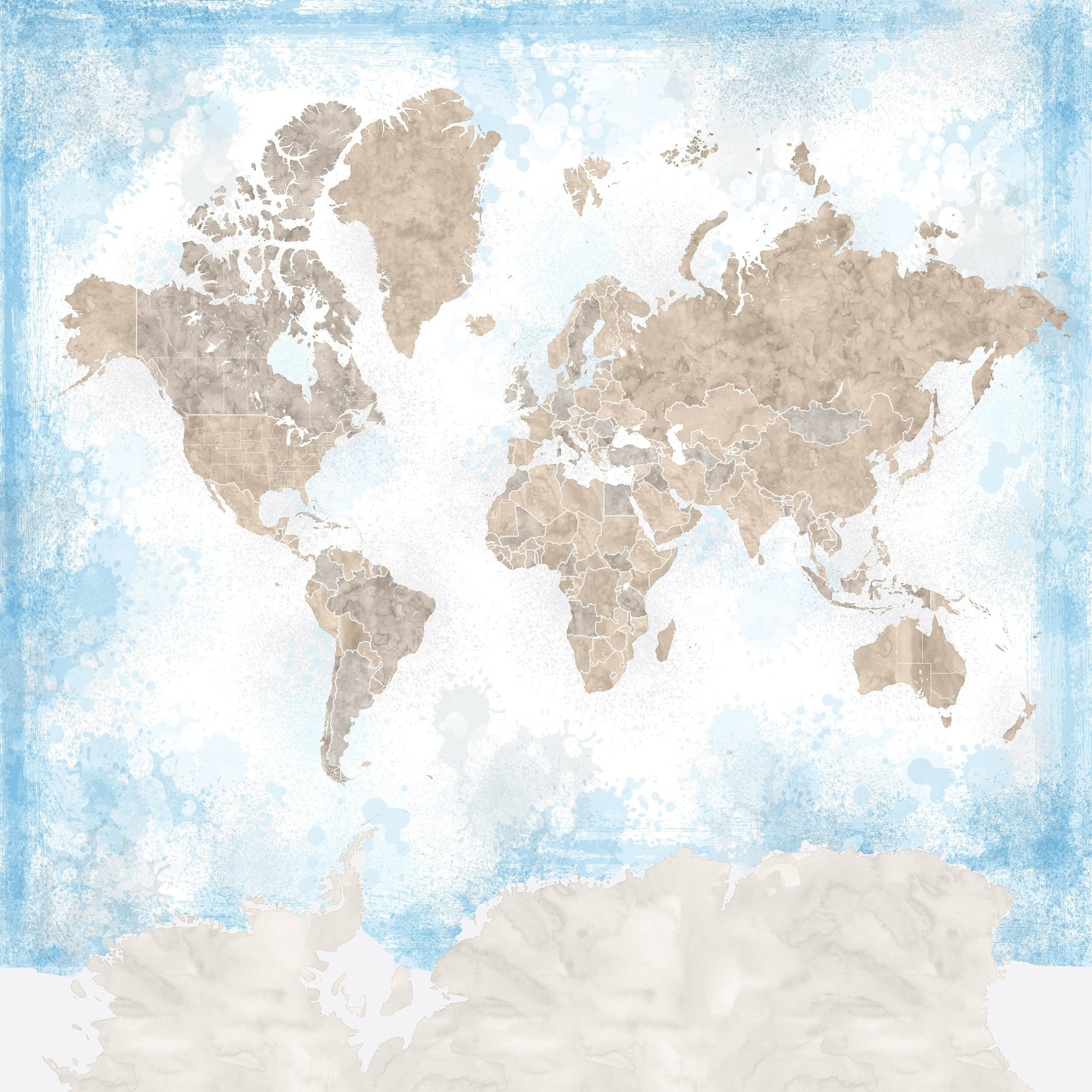 Watercolor World Map Blue