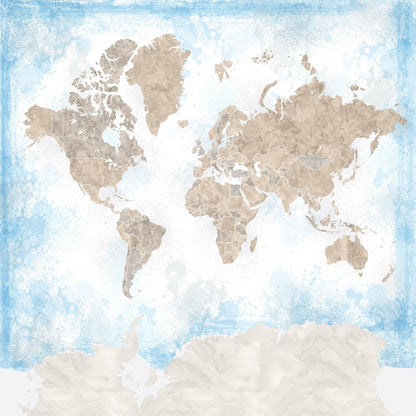 Watercolor World Map Blue
