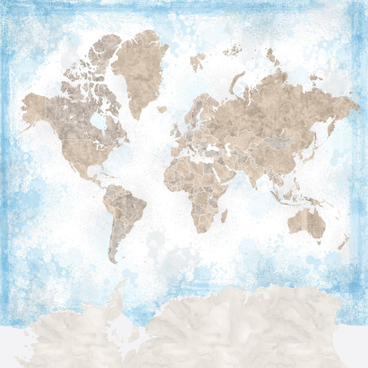 Watercolor World Map Blue