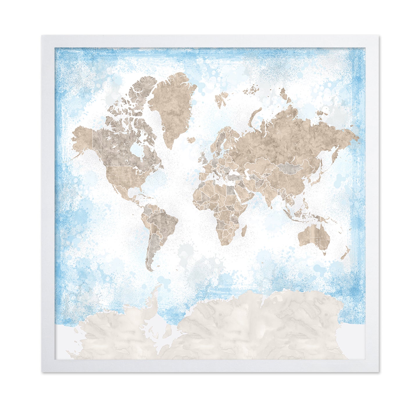 Watercolor World Map Blue
