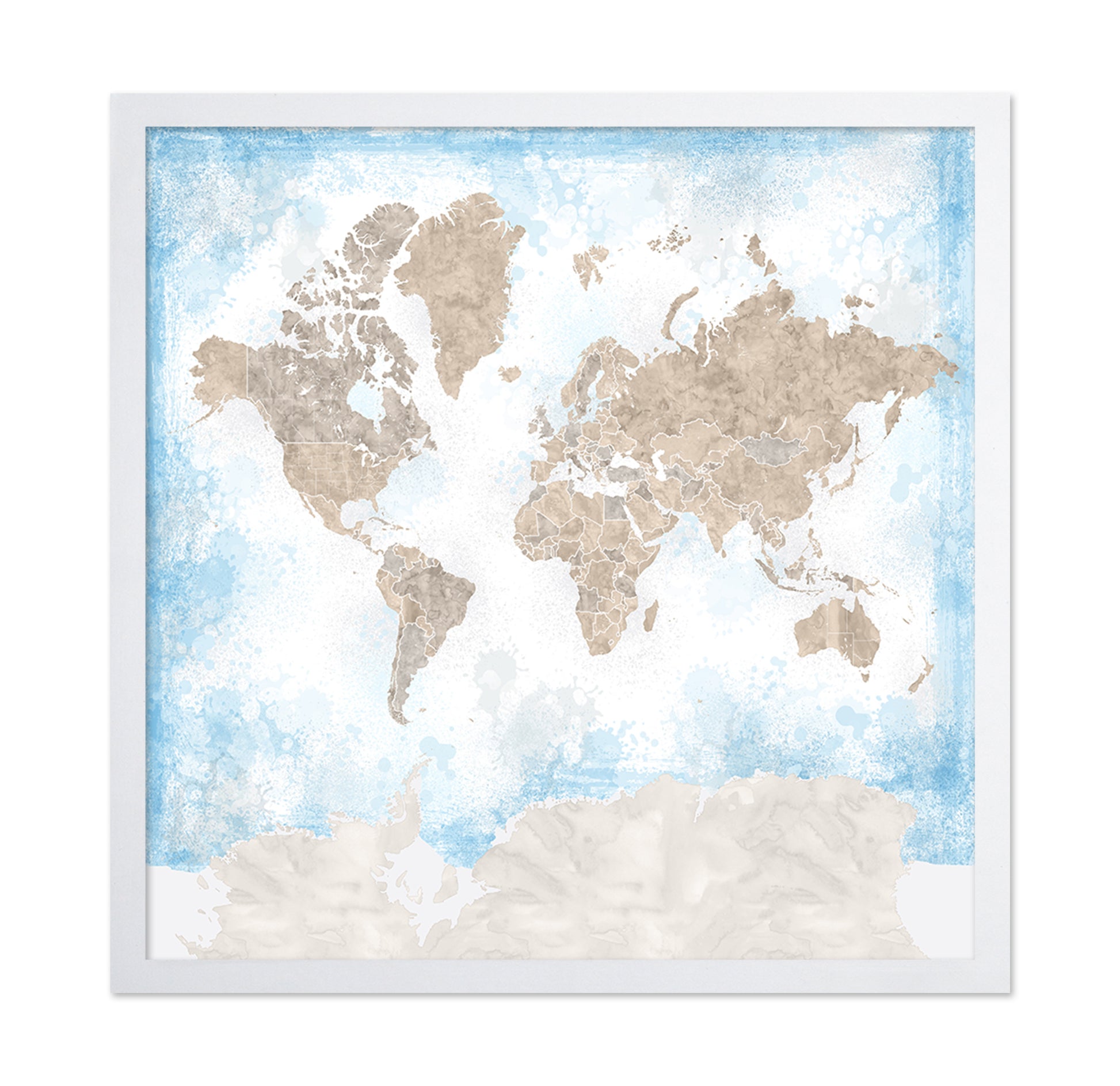 Watercolor World Map Blue