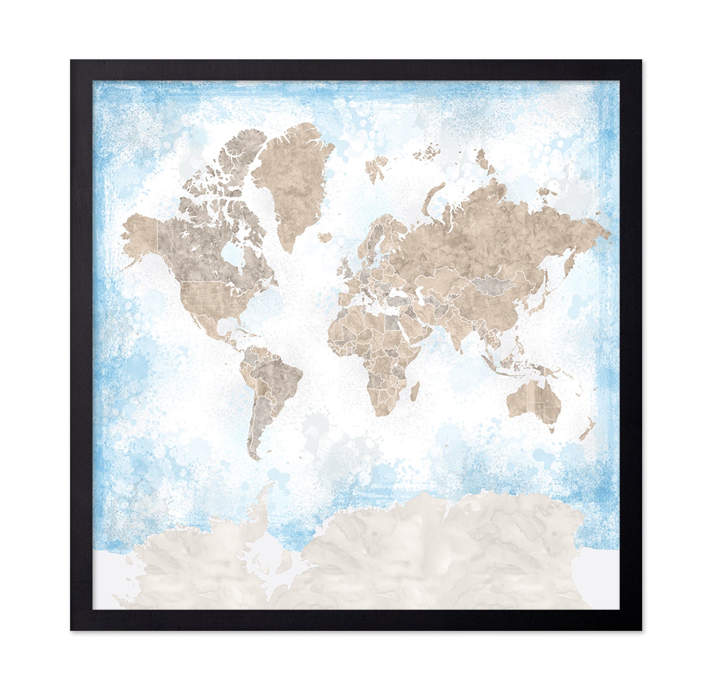 Watercolor World Map Blue