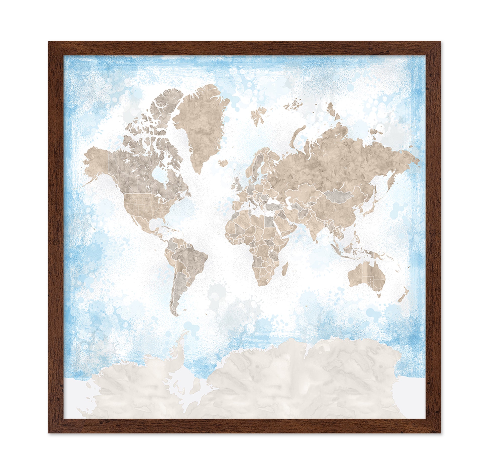 Watercolor World Map Blue