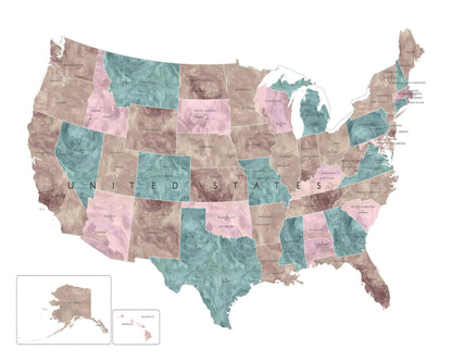 Pink Teal USA Map
